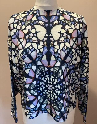 Ted Baker Women’s Jumper Size 12 (3) Mid Blue Butterfly Printed Sweater Boxy Fit