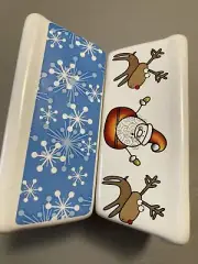 2 Michael’s Christmas Mini Loaf Pans Ceramic Christmas Santa & Snowflakes NOS