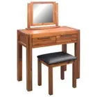Solid Wood Timber Dressing Table Set Vanity Stool Mirror Cabinet Makeup Drawer