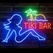Tiki Bar Flap Girl Palm Tree 24"x20" Neon Sign Light Lamp Decor With Dimmer