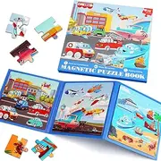 Magnetic Puzzles for Kids Ages 4-6, 20-Piece Toddler Travel Toys Transportation Puzzles Ages 3-5, Educational Learning Magnets, Ideal Road Trip Activities Toys for 3 4 5 6 Boys and Girls