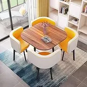 Dining Table Set for 4 Square Negotiation Business Conference Room Table Space-Saving Coffee Bar Table and 4 Chair Set (Color : Yellow)