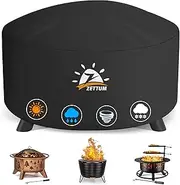 Zettum Fire Pit Cover Round 80 CM - 32 Inch Outdoor Firepit Cover Heavy Duty & Waterproof, 600D Patio Fire Table Cover Gas Fire Pit Accessories Fade & Weather Resistant - 81 x 81 x 40 CM