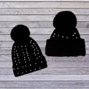Knitted Pearl Beanie with Pompom