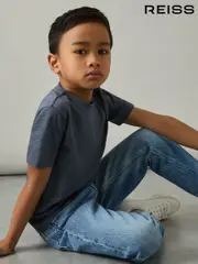 Reiss Airforce Blue Leo 9-13 yrs Cotton Textured Crew-Neck T-Shirt (AT5448) | $35