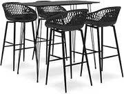 5 Piece Bar Set Black - Modern Contemporary Design, MDF Table Top, Powder-Coated Metal Frame, Ergonomic Mesh Look Stools, Perfect for Home, Garden, Bar, Restaurant