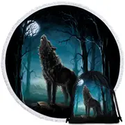 A Wolf Howls at a Moon Round Beach Towel