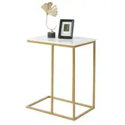 Solid Real Marble End Table Gold Metal C Shaped Frame Coffee Sofa