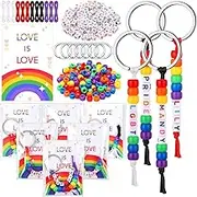 Landical 1084 Pcs DIY Rainbow Bead Keychain Kit - LGBTQ Craft Supplies for Pride Day Parade & Gifts