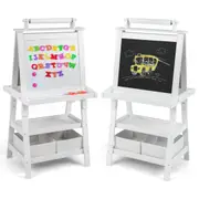 Babyjoy 3-in-1 Kids Art Easel Double-Sided Standing Easel w/Paper Roll & Storage Boxes Children Painting Drawing Board White