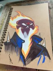 Ghost Rider Paint Sketch 100 Page Spiral Notebook 5" x 7" Brown Cardstock Cover