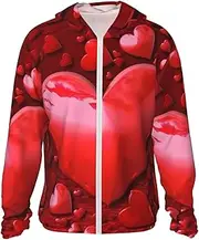 [FHEDVBN] Men's UPF 50+ Hearts Love Sun Protection Hoodie Long Sleeve Rash Guard Hiking Running Workout Shirt