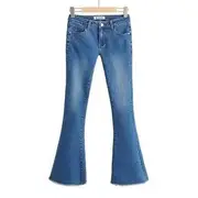 Low Rise Frayed Bell Bottom Jeans Dark Blue - M