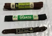 Lot of 3 -Vintage Shoe Laces Glenco Staytied 10 Cents / 15 Cents / Brown / Black
