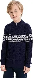 [SMILING PINKER] Boys Christmas Jumper Quarter Zip Cable Knit Pullover Sweater Snowflake Winter Tops