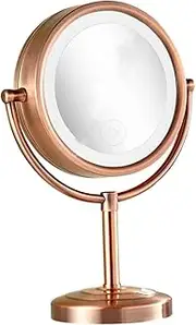 8 Inch Tabletop LED Lighted Makeup Mirror, Double Side Rotation Beauty Cosmetic Mirror, Magnification HD Shaving Mirror, Countertop Standing Vanity Mirror, Magnifying Mirror, Nickel Finish
