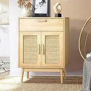 [OIKITURE] Sideboard Buffet Side Hallway Table Floor Cabinets Desk Rattan Storage Cupboard Shelf, Home Furniture with Adjustable Shelves 60cm