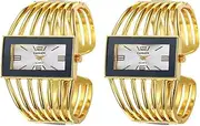 [Gatuida] 2 pcs Fashion Strap Beautiful Girl Watches Delicate Pretty Jewelry Bracelet Wrist Gift Golden Bangle Lady Luxury Automatic Any Women Watch Ladies Decorative