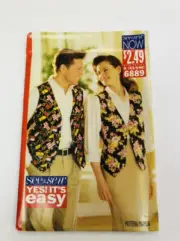 Vintage Butterick See & Sew Sewing Pattern 6889 Unisex Lined Vest XS-M Uncut