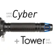 KiWAV Motorcycle Cyber grips Black with Tower Bar Ends Blue/Black
