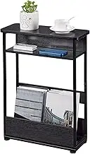CATZONS Vintage Side Table with Storage Shelf, 3 Tier Thin Sofa End Table for Narrow Spaces,Skinny Bedside Table with Magazine Rack (Black)