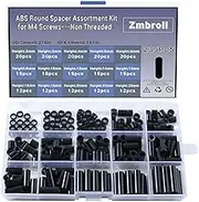 Zmbroll 235Pcs ABS Black Round Spacer OD 7mm ID 4.1mm for M4 Screws 15Sizes Non-Threaded Column Standoff Support Spacer Round Straight Tube Plastic Washer Standoff