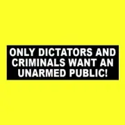 "ONLY DICTATORS AND CRIMINALS WANT AN UNARMED PUBLIC" gun rights STICKER, AR-15