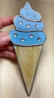 Blue Ice Cream Cone Sprinkles Suncatcher Stained Glass Unique Only One Available