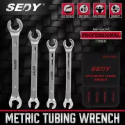 SEDY 4Pc Flare Nut Wrench Set Offset End Spanner Metric CR-V Steel Storage Pouch