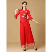 在飛比找ETMall東森購物網優惠-中國風刺繡飄逸網紗裙褲舞蹈服