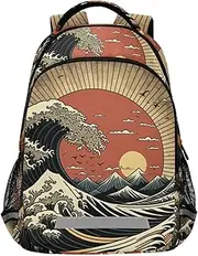 AIXIWAWA Retro Wave Japan Backpack for Travel Hiking, Unisex Laptop Backpack Daypack with Padded Straps and Back 11.6×4.9×16.7 IN, Black, 11.6×6.9×16.7inch