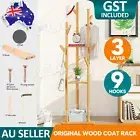 3 Tiers Garment Clothes Coat Rack Stand Wooden Tree Hanger Bag Hat Hook Holder A