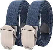 [YunYunStrap] Plus size 43'' to 71'' mens heavy duty cotton canvas web belts big and tall work belt with strong metal buckle, 2 Pack