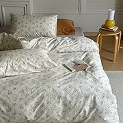 MOTNTD Floral Queen Duvet Cover Off White Boho Queen Size Comforter Cover Cotton Cottage Core Cute Cozy Duvet Cover Set with 4 Corner Ties Lightweight Bedding Queen French Country Duvet Protector