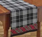 Christmas Table Runner 36” Touch Of Tartan Black White Red Plaid Holiday