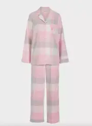 NEW PETER ALEXANDER PINK GREY COTTON FLANNELETTE BUFFALO CHECK PJ SET L RRP$139