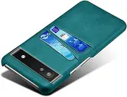 [HualuBro] Google Pixel 6a Case, Premium PU Leather Ultra Slim Shockproof Back Bumper Phone Case Cover with Card Slot Holder for Google Pixel 6a 5G Phone Case (Green)