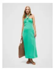 [Seed Heritage] Linen Knot Halter Midi Dress in Deep Emerald