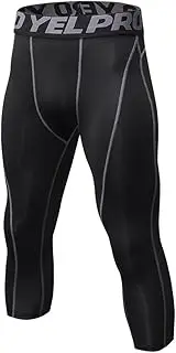 [Yuerlian] Mens 3/4 Tights Cool Dry Compression Running Leggings Sport Gym Workout Capri Pants