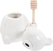 GREENADSCAPE 1 Set Honey Pot Wooden Spoon Airtight Mini Honey Jars Bulk Small Container Bear Jar Bear Dipper Honeypot Container Made Cute Shaped Storage Large Wedding Honeypot Ceramic White