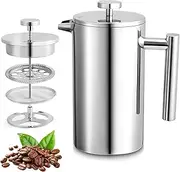 12oz French Press Coffee Maker, 350ml Stainless Steel Double Insulated Cafetiere 3 Cup Espresso Coffee Press, Portable Coffee Plunger Pot for Home, Office, Camping