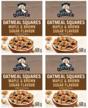 Quaker Oatmeal Squares Cereal Maple and Brown Sugar 500g (4 Pack)