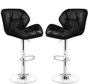 [ALFORDSON] 2pcs Bar Stools with Footrest Swivel Gas Lift Counter Dining Chairs Leather Kitchen Barstools with Height Adjustment for Home Bar Dining Room Black