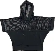 [Generic] Vendioer Women's Hooded Drawstring Mesh Sleeveless T-Shirts, Summer Loose Sheer Crop Tops Hoodie, Breathable Activewear