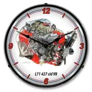 Retro Vintage Style L71 427 cid V8 Engine Man Cave LED Lighted Wall Clock NEW