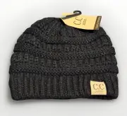 New C.C Kids Exclusive Unisex Beanie Hat Crochet Knit Black One Size NWT