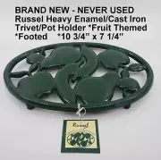 BRAND NEW Russel Enamel/Cast Iron Trivet *Fruit Themed *Footed *10 3/4" x 7 1/4"