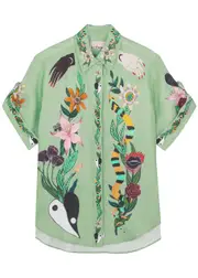Alemais Meagan Printed Linen Shirt - Green - 8 (UK8 / S) 8 (UK8 / S)