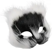 Furry Fox Cat Mask, Therian Plush Animal Half Facemasks for Halloween Cosplay Party Masquerade Costume