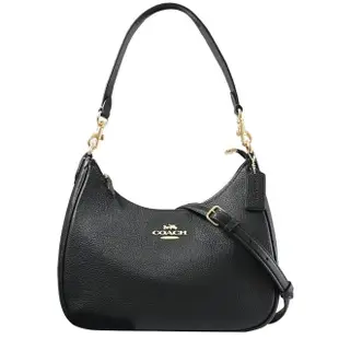 【COACH】Teri Hobo 經典金屬LOGO皮革肩斜彎月包兩用包(黑)